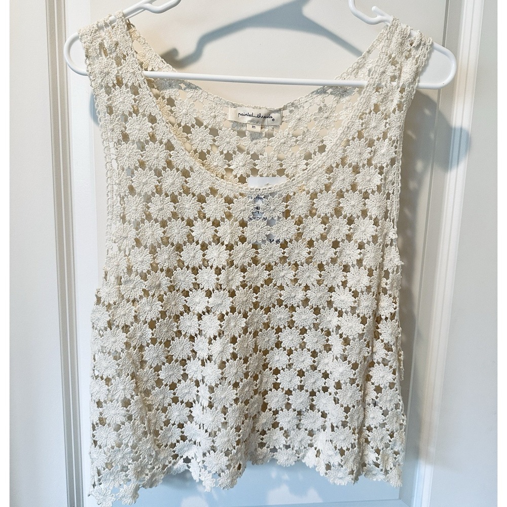 Vintage Painted Threads Crochet Top, Boho Fairy, Coastal Cottagecore Size M NWT